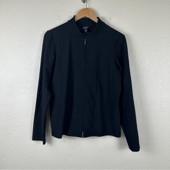 Eileen Fisher Black Stand Collar Two Way Zip Front Jacket Size Medium Women - Picture 2 of 12